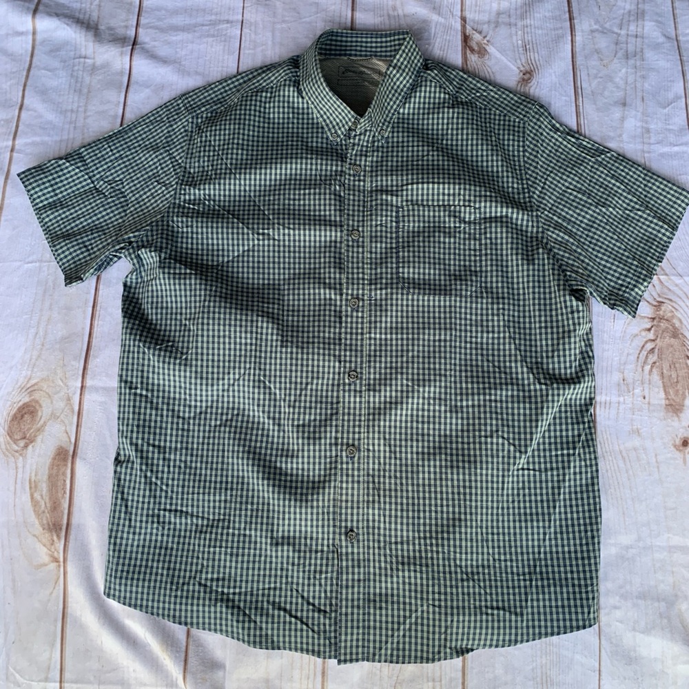 Eddie Bauer Blue and Beige Plaid Short Sleeve Shirt Size 2XL